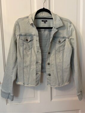 NYDJ Light Blue Denim Jacket with Frayed Hem